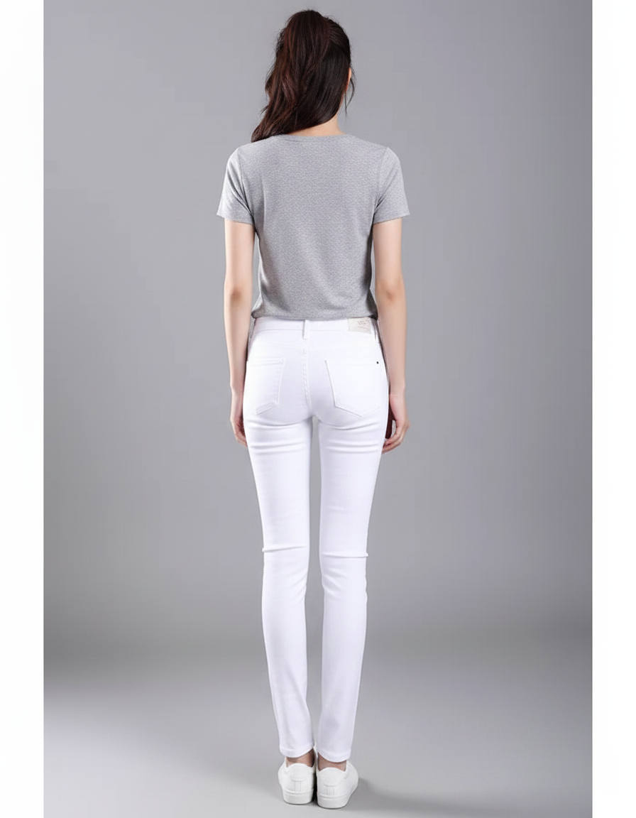 Pantalon Chino Blanc Skinny Stretch Femme Confortable - Jean - vue 2