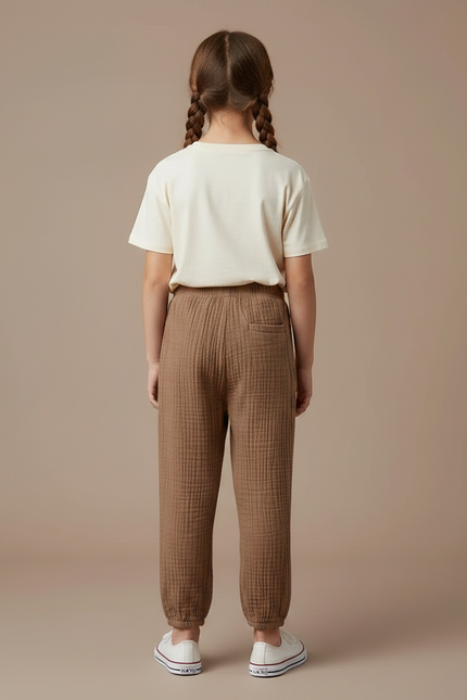 Pantalon Chino Marron Ample Texturé Enfant Décontracté - Coton - vue 2