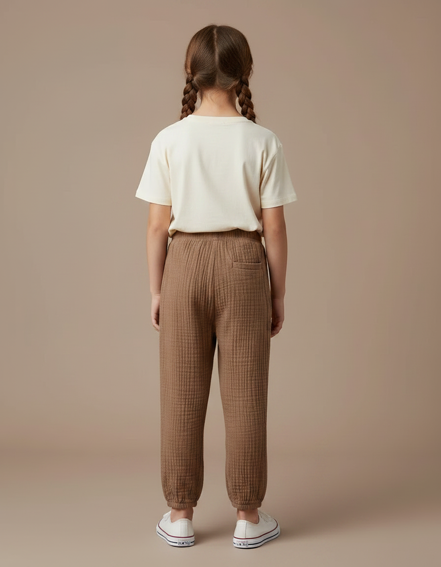 Pantalon Chino Marron Ample Texturé Enfant Décontracté - Coton - vue 2