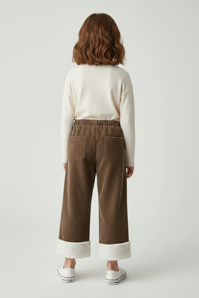 Pantalon Chino Marron Côtelé Doublé Sherpa Enfant - Cordé - vue 2