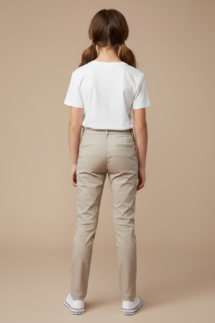 Pantalon Chino Beige Coton Slim Fille Décontracté - vue 2