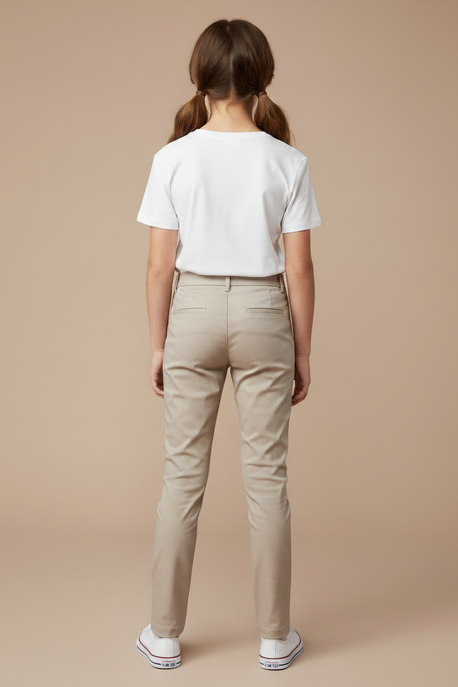 Pantalon Chino Beige Coton Slim Fille Décontracté - vue 2