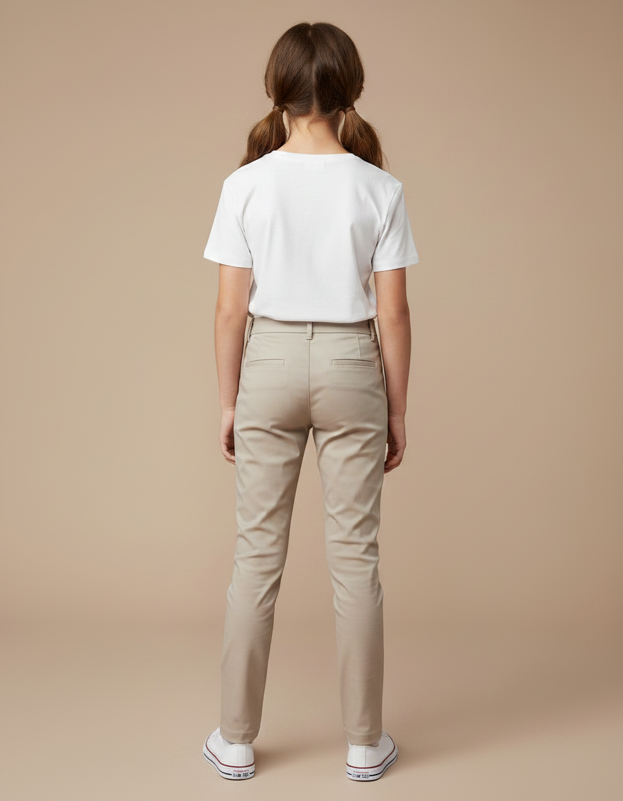 Pantalon Chino Beige Coton Slim Fille Décontracté - vue 2