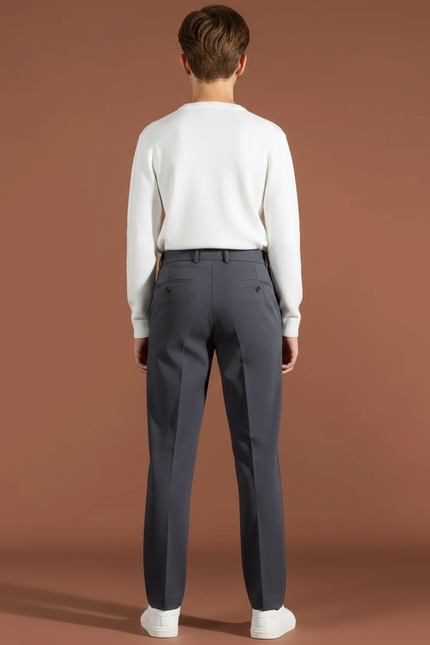Pantalon Chino Gris Anthracite Droit Élégant Garçon - Polyester - vue 2