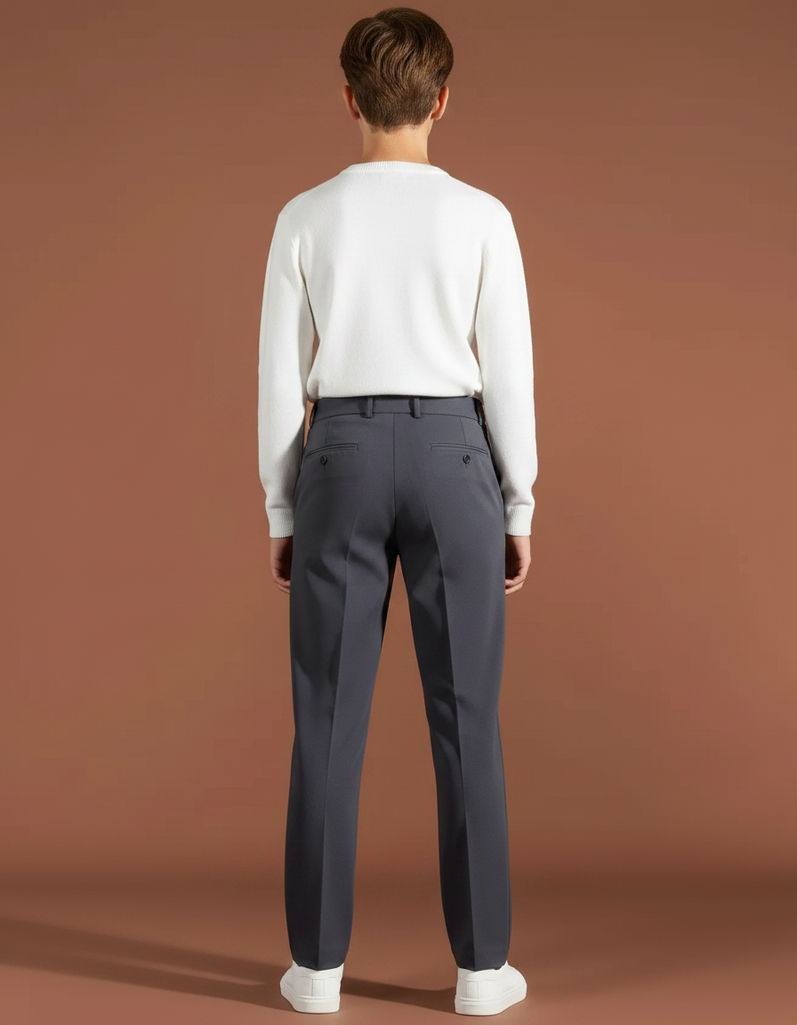Pantalon Chino Gris Anthracite Droit Élégant Garçon - Polyester - vue 2