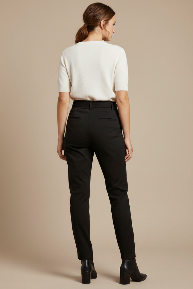 Pantalon Chino Noir Taille Haute Femme Élégant - Gabardine - vue 2