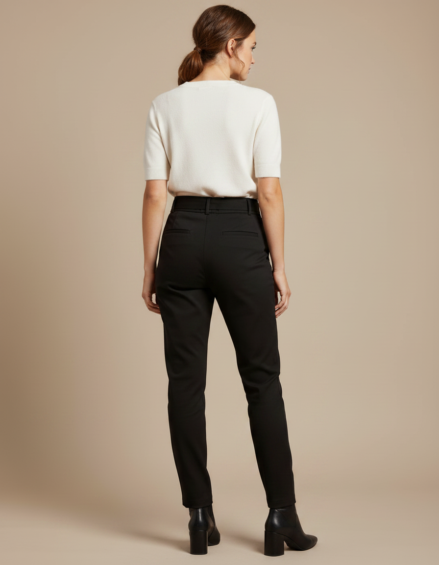 Pantalon Chino Noir Taille Haute Femme Élégant - Gabardine - vue 2