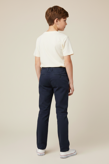 Pantalon Chino Bleu Marine Coton Coupe Droite Garçon - vue 2