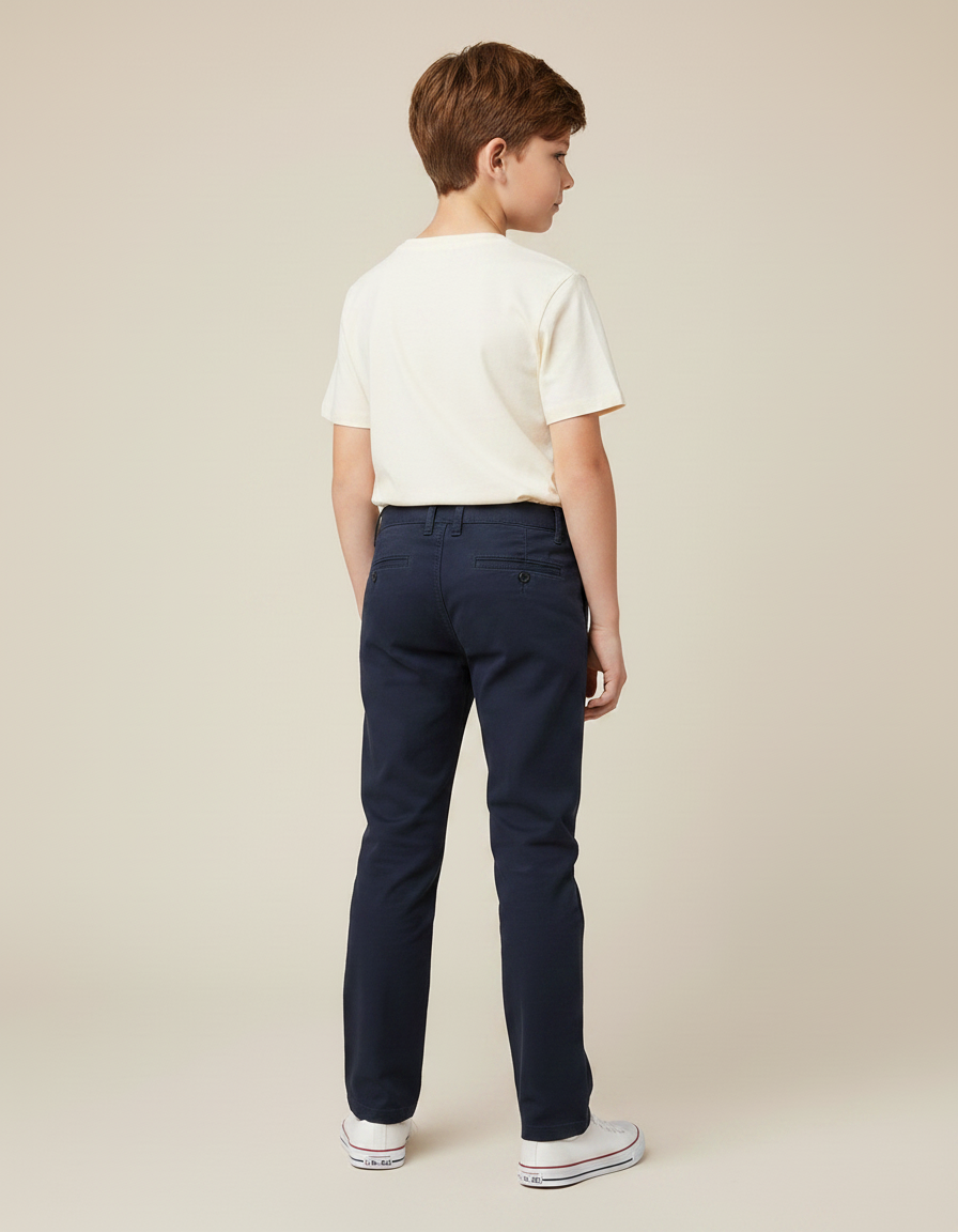 Pantalon Chino Bleu Marine Coton Coupe Droite Garçon - vue 2