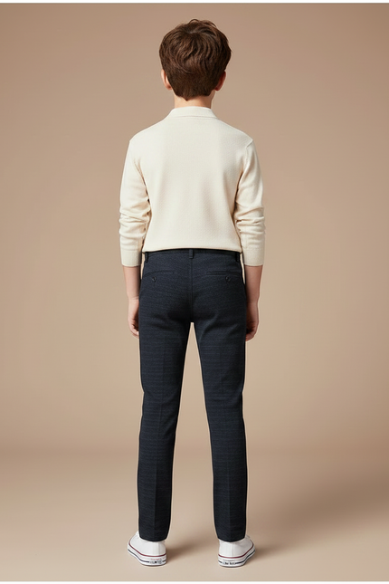 Pantalon Chino Bleu Marine Coton Slim Garçon Élégant - vue 2