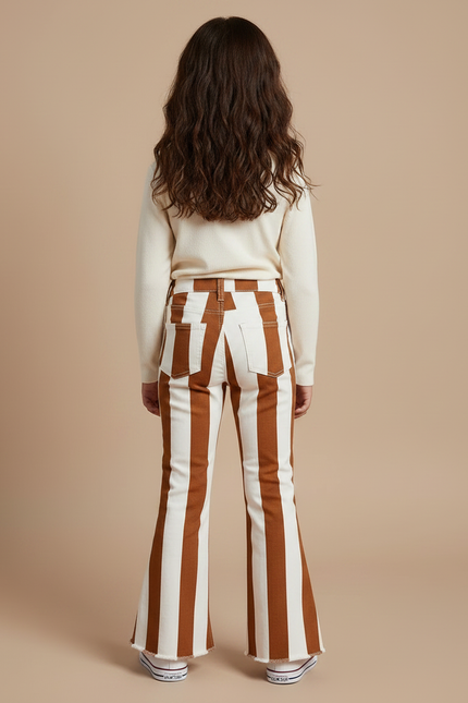 Pantalon Chino Rayé Marron Évasé Fille Confortable - Toile - vue 2