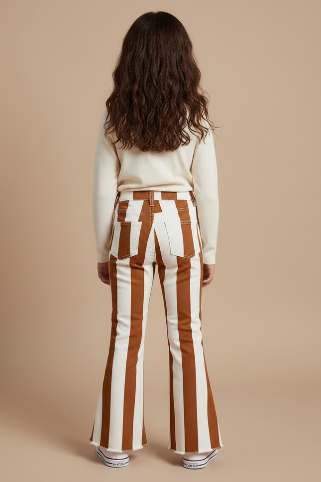 Pantalon Chino Rayé Marron Évasé Fille Confortable - Toile - vue 2