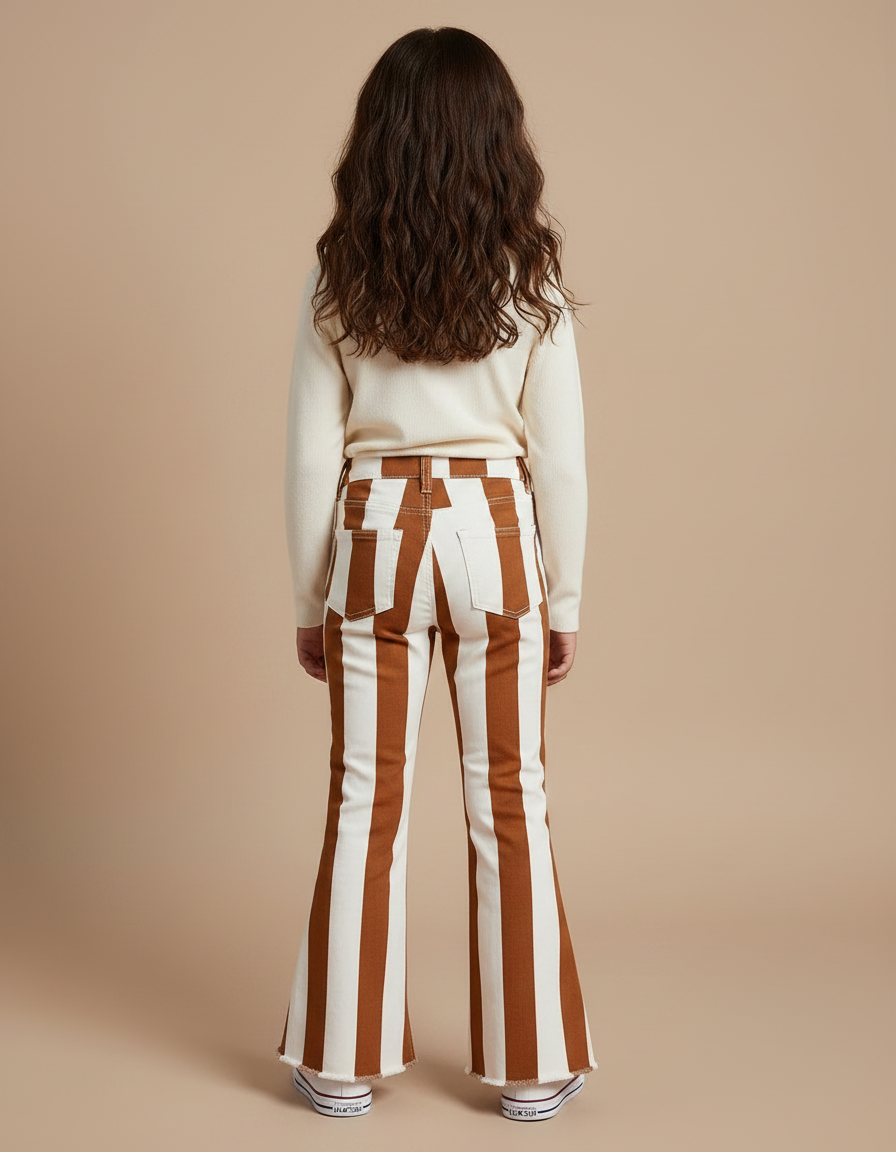 Pantalon Chino Rayé Marron Évasé Fille Confortable - Toile - vue 2