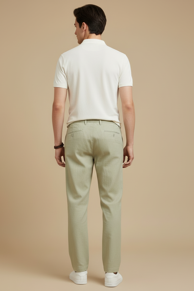 Pantalon Chino Vert Lin Cordon Ample Décontracté - vue 2