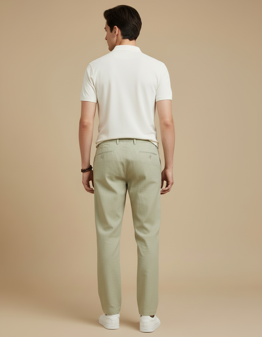 Pantalon Chino Vert Lin Cordon Ample Décontracté - vue 2