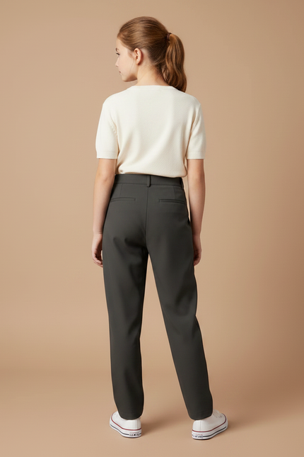 Pantalon Chino Gris Anthracite Plissé Droit Femme - Gabardine - vue 2