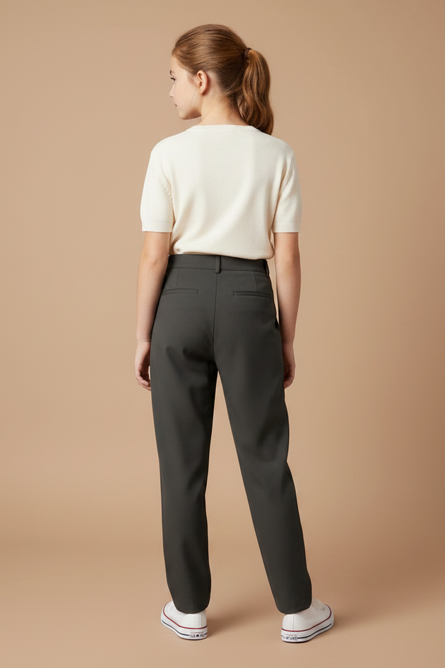 Pantalon Chino Gris Anthracite Plissé Droit Femme - Gabardine - vue 2