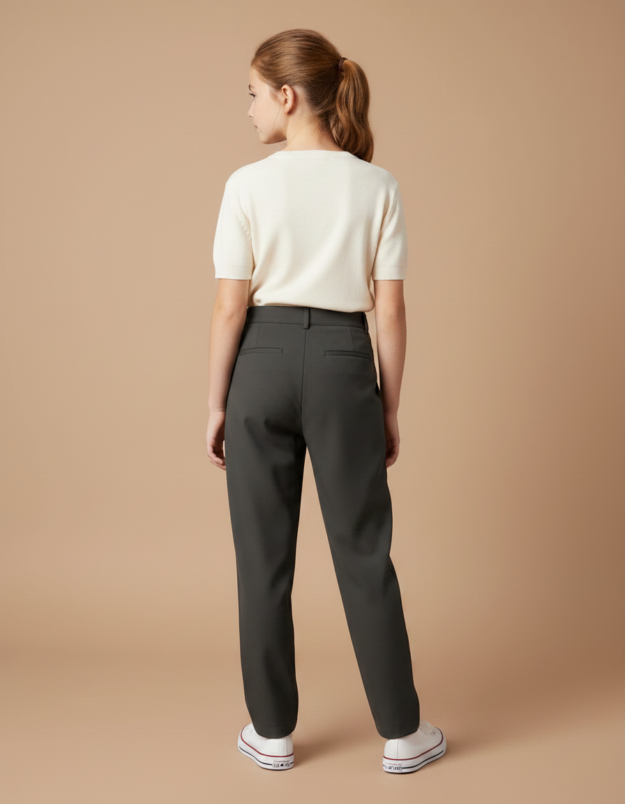 Pantalon Chino Gris Anthracite Plissé Droit Femme - Gabardine - vue 2
