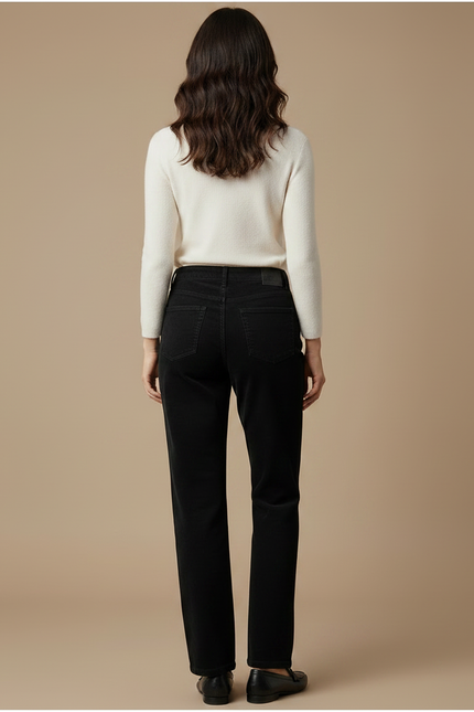 Pantalon Chino Noir Côtelé Droit Confortable Femme - Cordé - vue 2