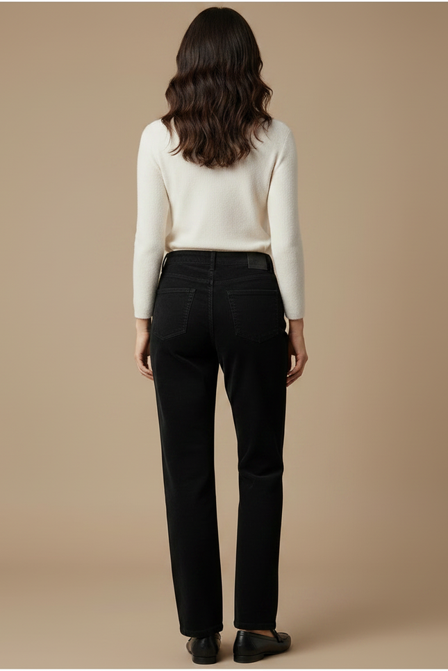 Pantalon Chino Noir Côtelé Droit Confortable Femme - Cordé - vue 2