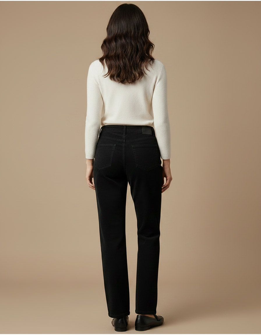 Pantalon Chino Noir Côtelé Droit Confortable Femme - Cordé - vue 2