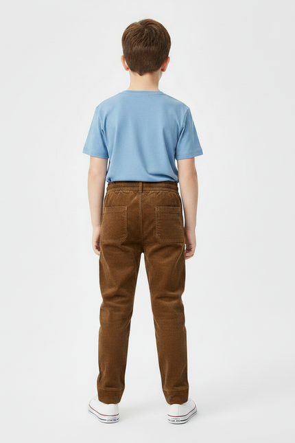 Pantalon Chino Marron Côtelé Ample Enfant Décontracté - Cordé - vue 2