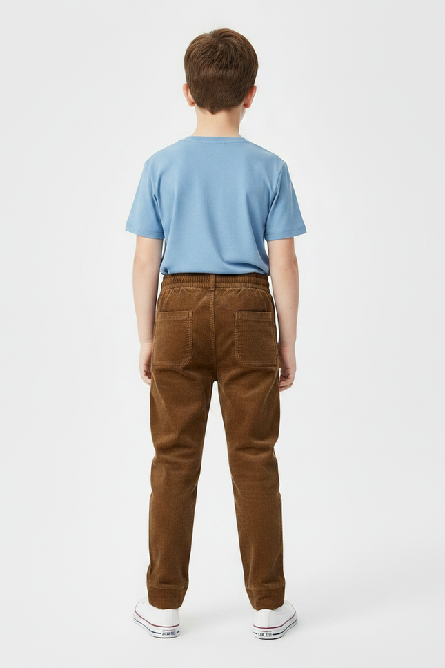 Pantalon Chino Marron Côtelé Ample Enfant Décontracté - Cordé - vue 2