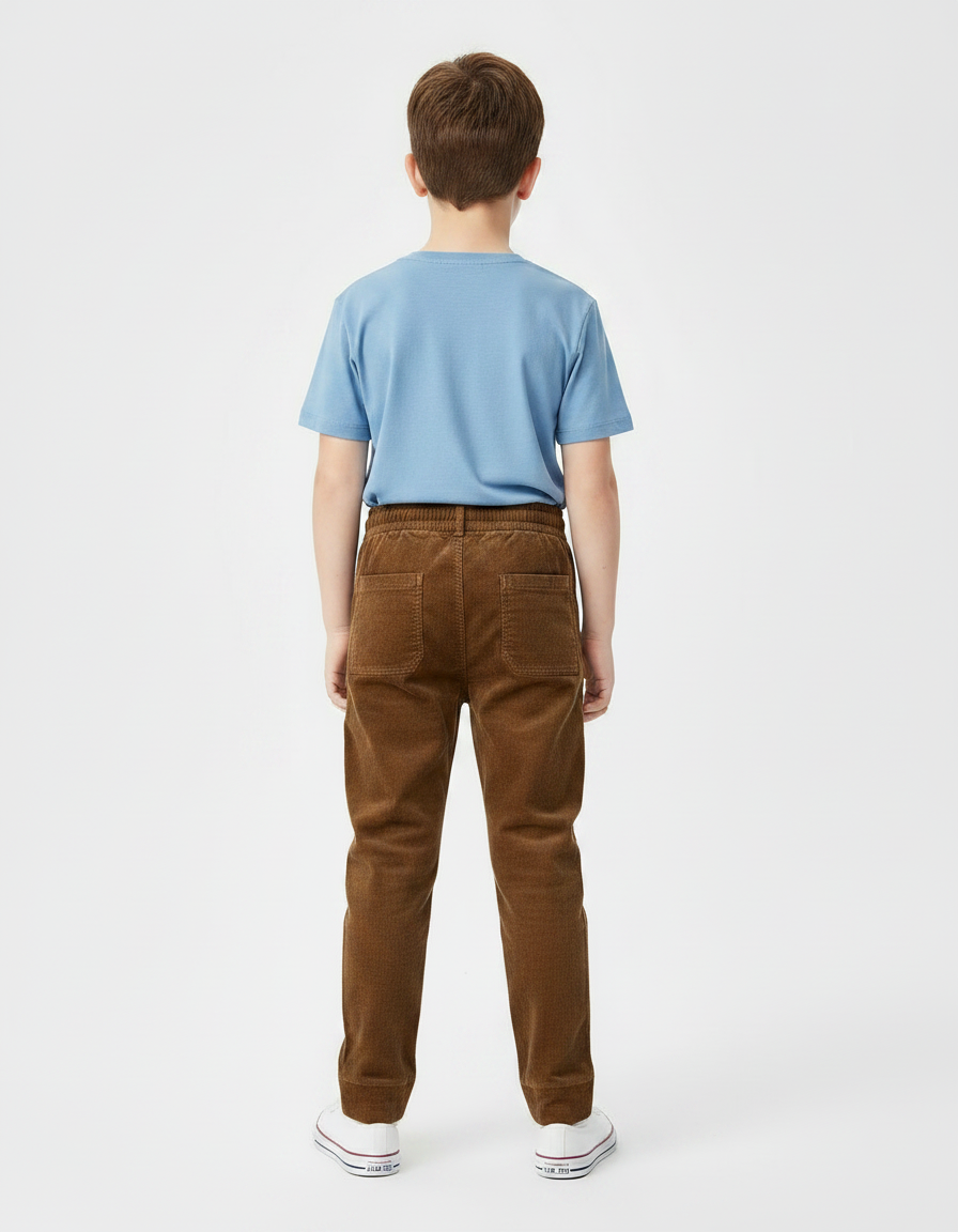 Pantalon Chino Marron Côtelé Ample Enfant Décontracté - Cordé - vue 2