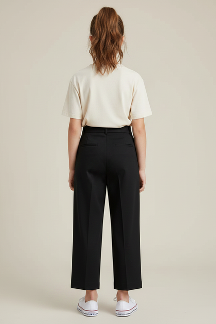 Pantalon Chino Noir Plissé Ample Élégant Enfant - Gabardine - vue 2