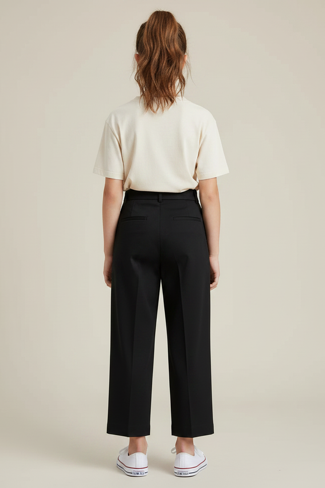 Pantalon Chino Noir Plissé Ample Élégant Enfant - Gabardine - vue 2