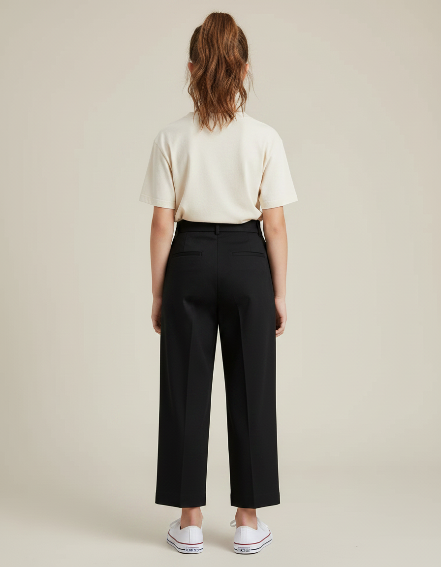 Pantalon Chino Noir Plissé Ample Élégant Enfant - Gabardine - vue 2
