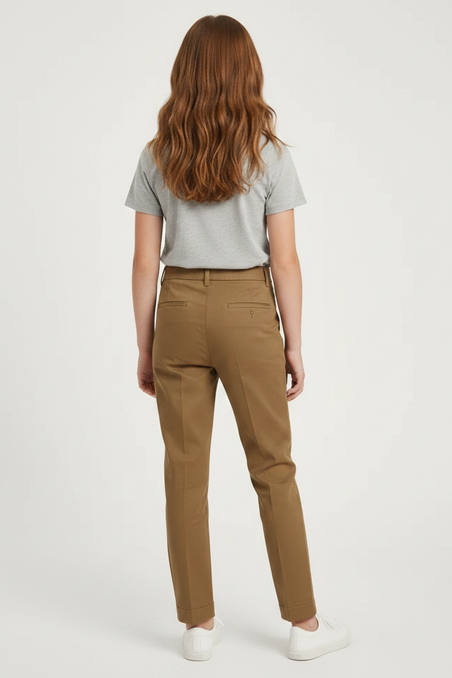 Pantalon Chino Marron Droit Taille Haute Décontracté - Gabardine - vue 2