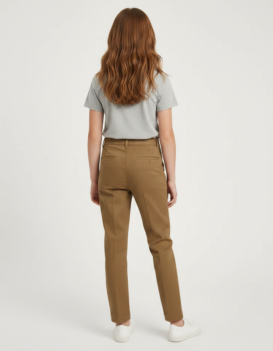 Pantalon Chino Marron Droit Taille Haute Décontracté - Gabardine - vue 2