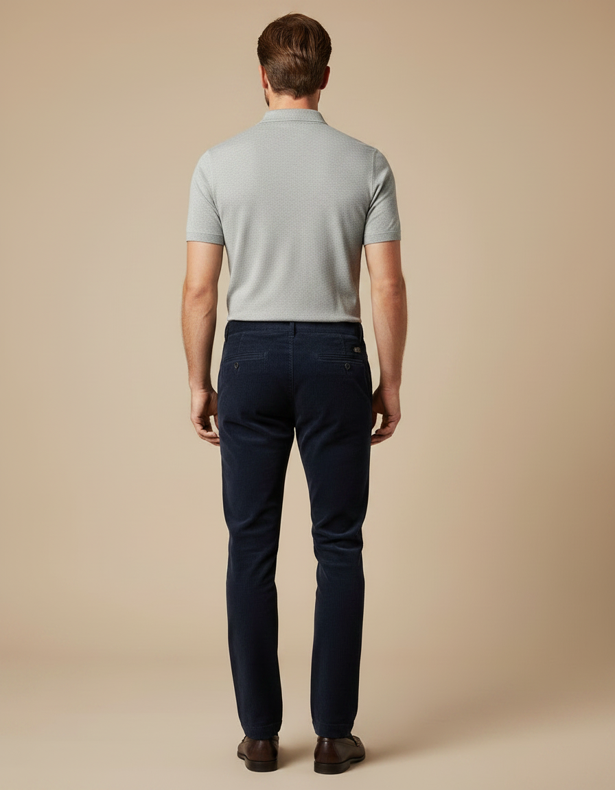 Pantalon Chino Bleu Marine Côtelé Slim Homme - Cordé - vue 2