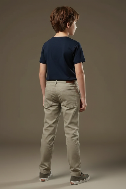 Pantalon Chino Beige Coton Décontracté Garçon Droit - vue 2