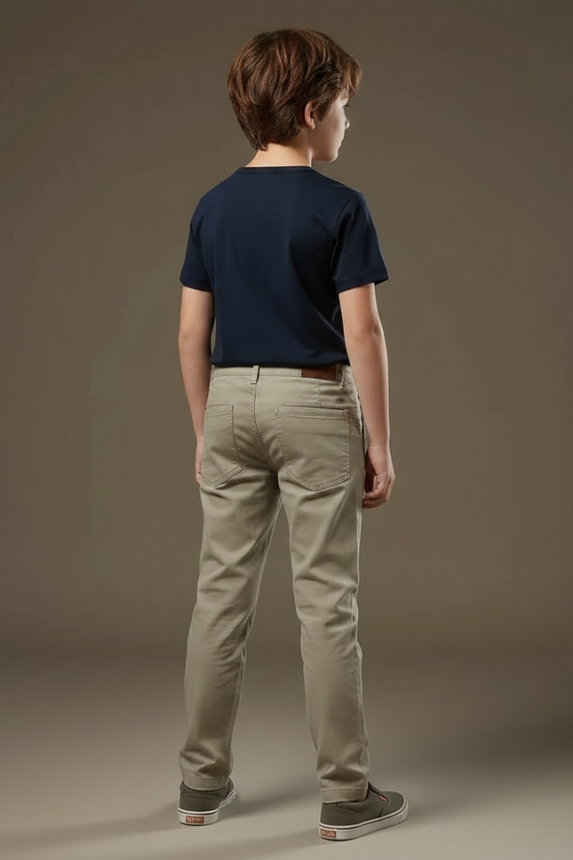 Pantalon Chino Beige Coton Décontracté Garçon Droit - vue 2