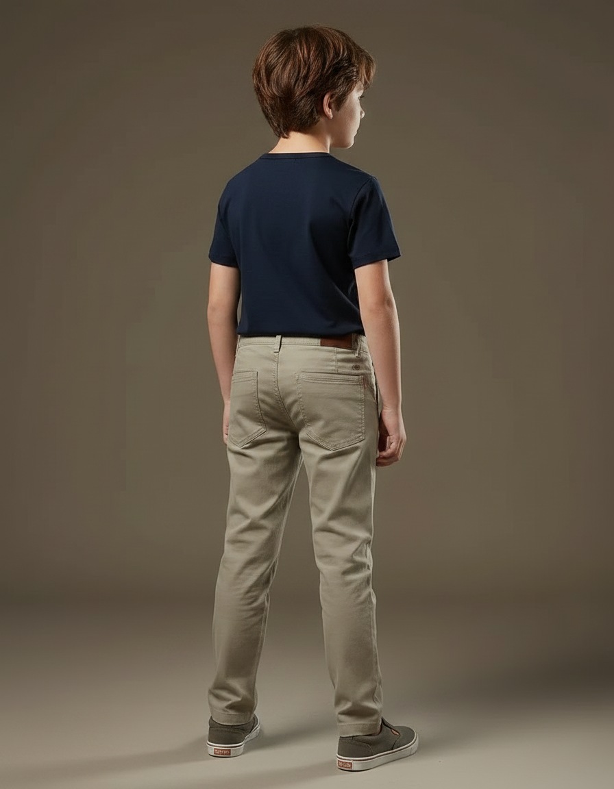 Pantalon Chino Beige Coton Décontracté Garçon Droit - vue 2