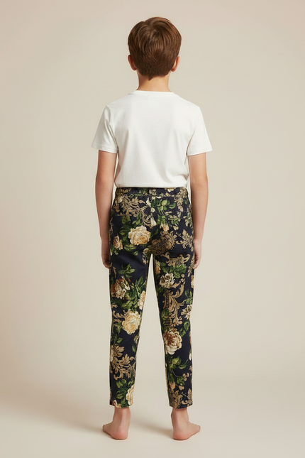 Pantalon Chino Fleuri Noir Cordon Décontracté Enfant - Multicolore Coton - vue 2