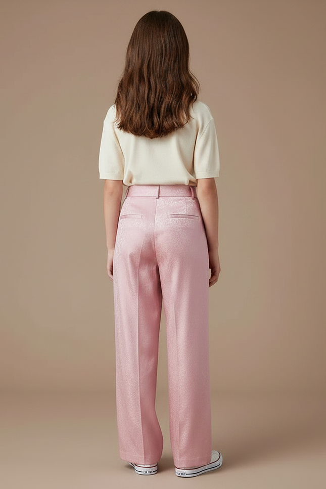 Pantalon Chino Rose Satiné Brodé Ample Élégant - vue 2