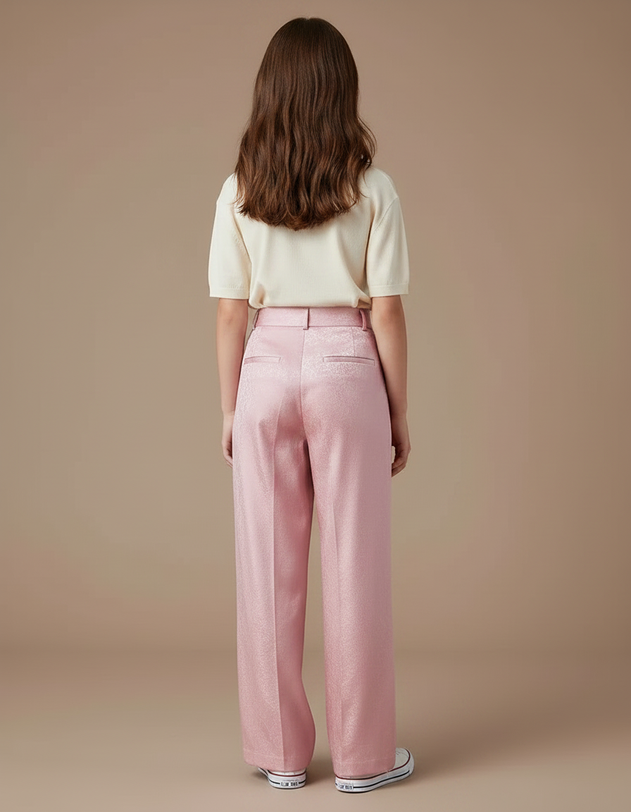 Pantalon Chino Rose Satiné Brodé Ample Élégant - vue 2