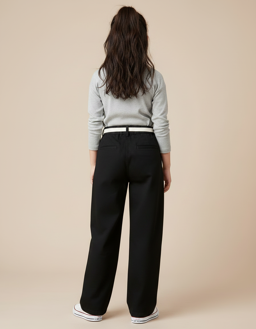 Pantalon Chino Noir Large Taille Haute Cordon - Gabardine - vue 2
