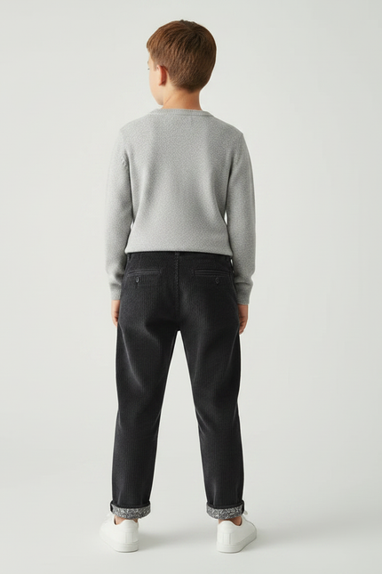 Pantalon Chino Côtelé Noir Ample Décontracté Enfant - Cordé - vue 2