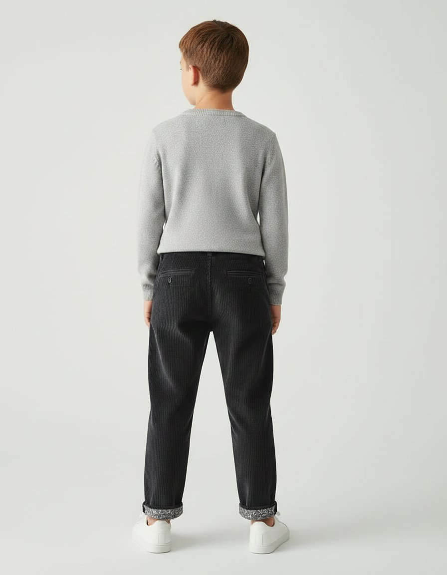 Pantalon Chino Côtelé Noir Ample Décontracté Enfant - Cordé - vue 2