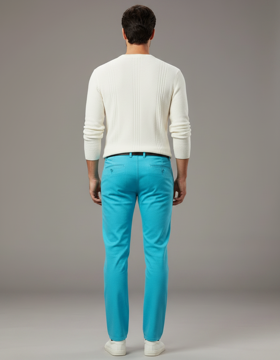 Pantalon Chino Bleu Ciel Coton Stretch Slim Homme - vue 2