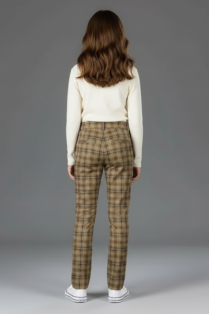 Pantalon Chino Carreaux Marron Coupe Droite Décontracté - Gabardine - vue 2