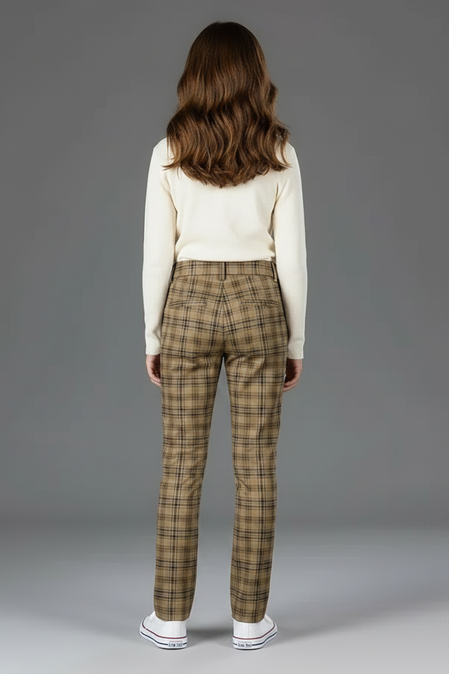 Pantalon Chino Carreaux Marron Coupe Droite Décontracté - Gabardine - vue 2