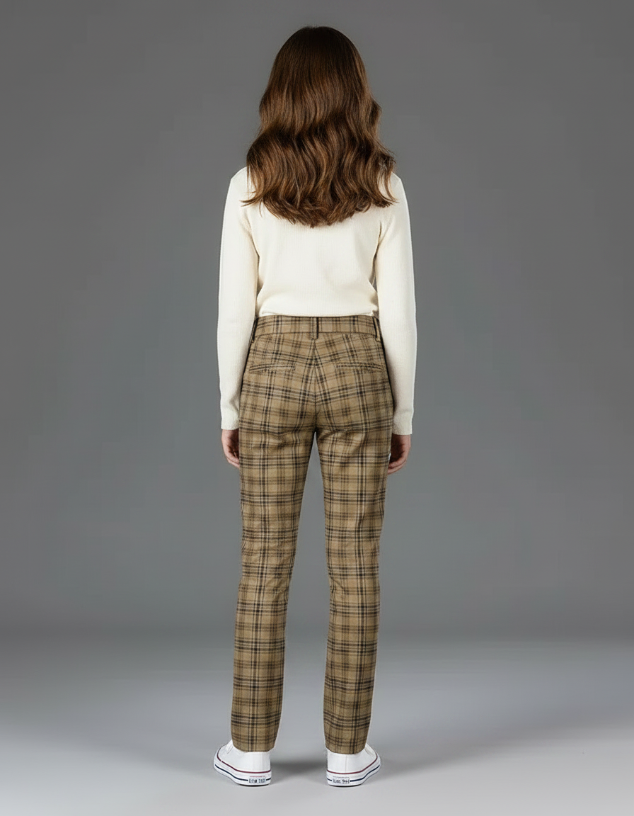 Pantalon Chino Carreaux Marron Coupe Droite Décontracté - Gabardine - vue 2