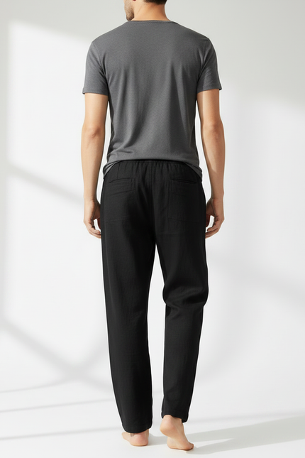 Pantalon Chino Noir Ample Coton Lin Homme - vue 2