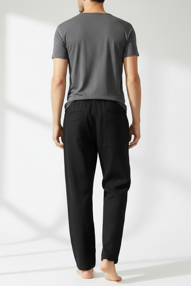 Pantalon Chino Noir Ample Coton Lin Homme - vue 2