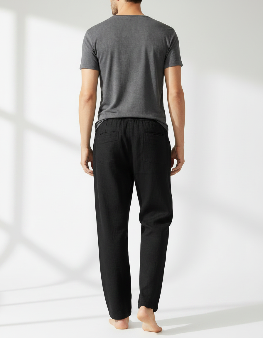 Pantalon Chino Noir Ample Coton Lin Homme - vue 2